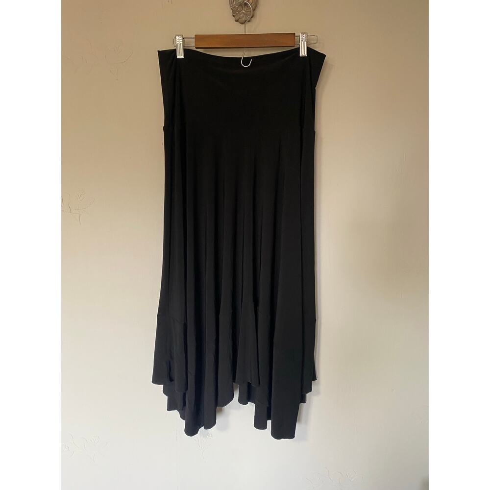 Sun Kim Asymmetrical Black Slinky Knit Mid Length  Skirt 1X Artsy Lagenlook